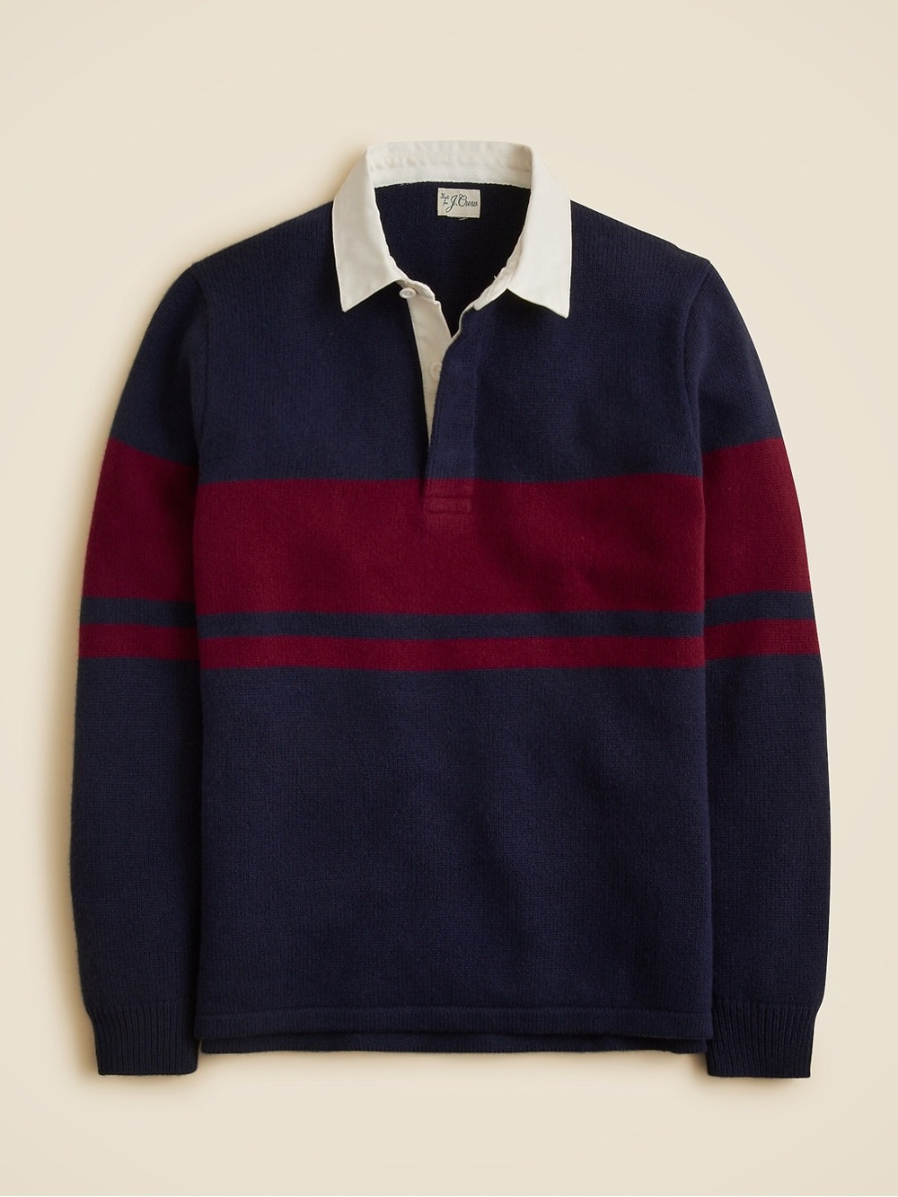 J. CREW Lambswool rugby sweater Ink Navy Rich Merlot Stripe Size S $188 CO537